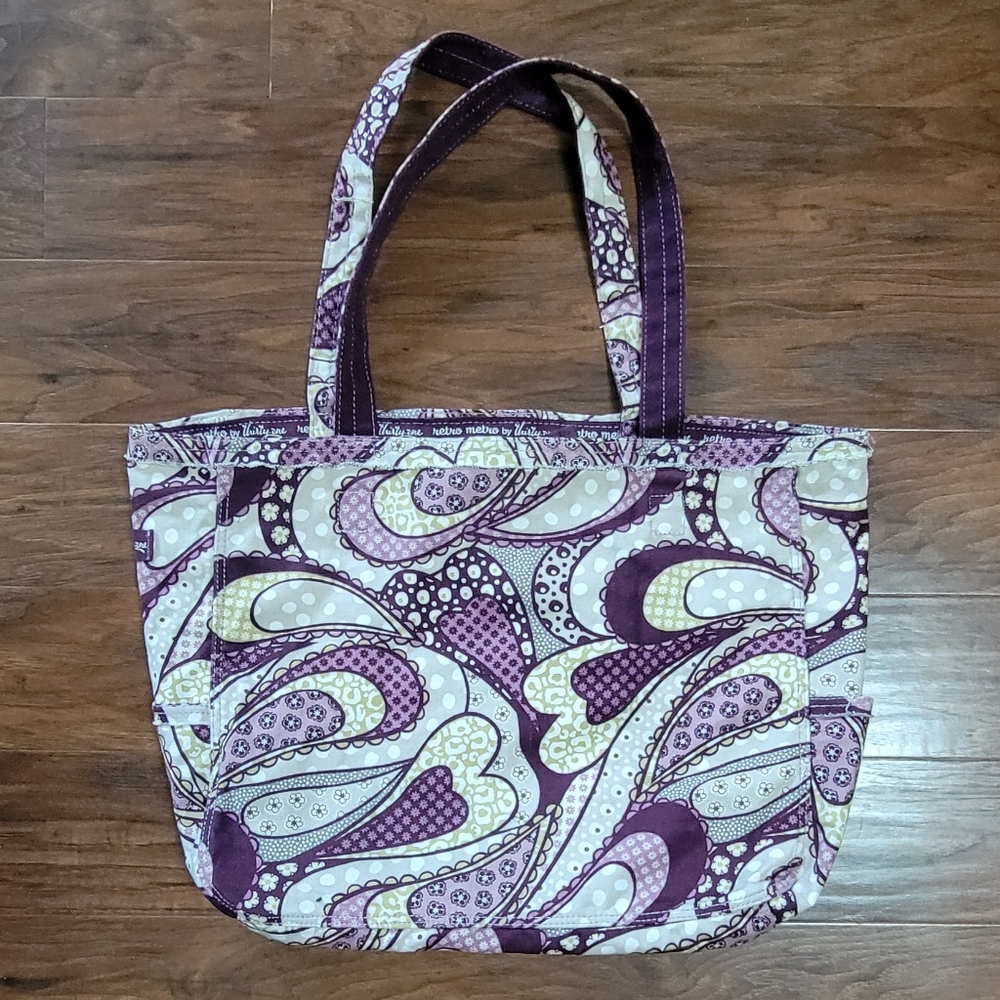 Thirty One Retro Metro Paisley Purple Canvas Tote Bag